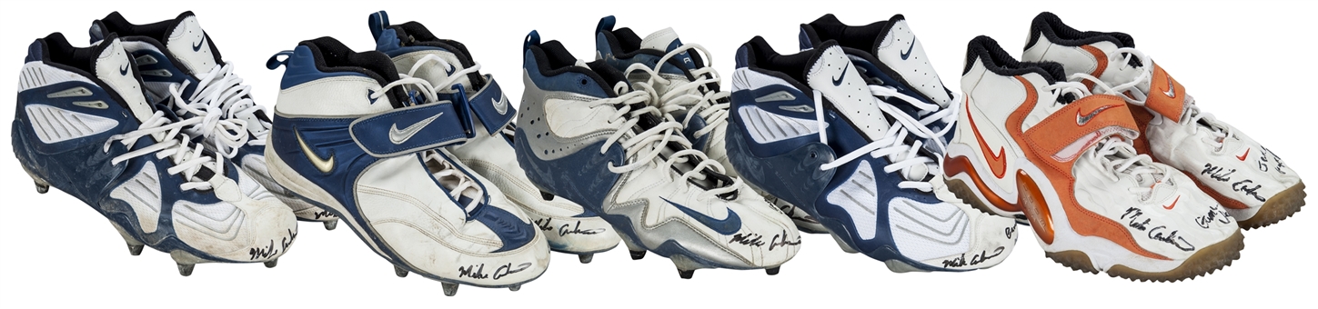 Lot of (5) Mike Anderson Game Used and Signed Cleats (Anderson LOA)